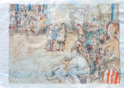 13.Piazza 2025 17”x25” Mixed Medium on Kozo Paper