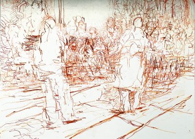 15.Piazza Signoria #1a 2025 18.5”x24” Digital Print And Sepia Pencil On Paper