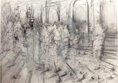 16.Piazza Drawing 2022 30“x42“ Mixed Media Drawing On Pape