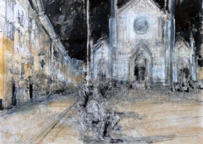 5.Santa Croce at Night #2.2025 19“x25“ Mixed Medium Ink Drawing