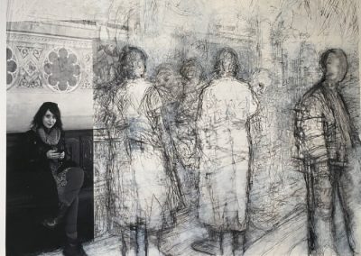 Kathryn in the Spanish Chapel 44”x 55” Digital print pencil and acrylic on paper