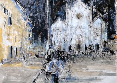 Santa Croce at Night#1 2025 19"x 25" Kozo ink and Acrylic on paper